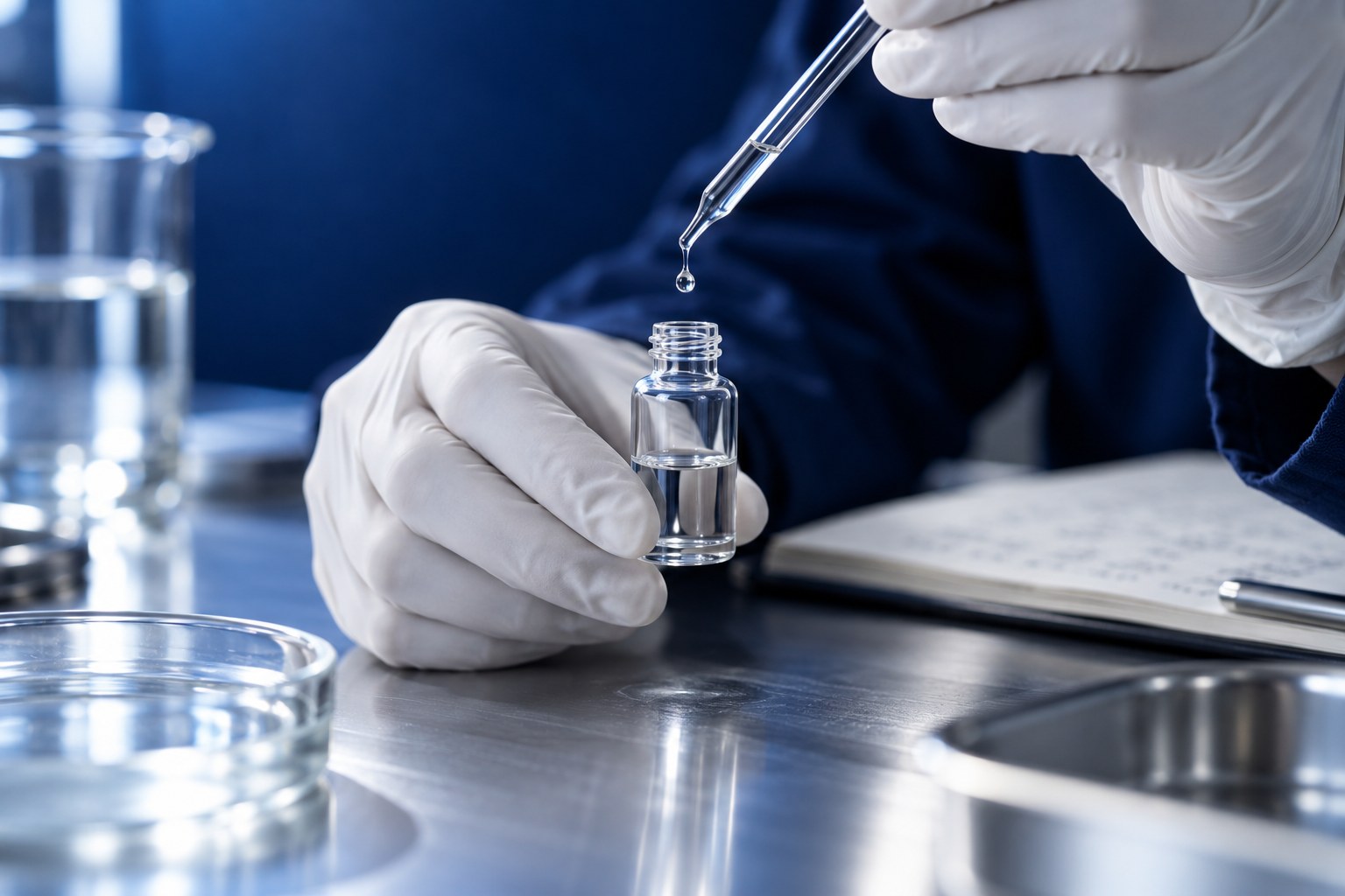 Researcher dispensing a single drop